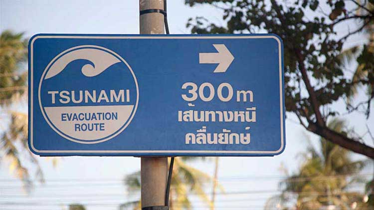 Señal de la ruta de evacuación del tsunami