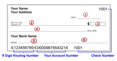 Verifica el número de ruta bancaria, el número de cuenta y el número de cheque