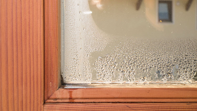 Condensación en una ventana de vidrio doble